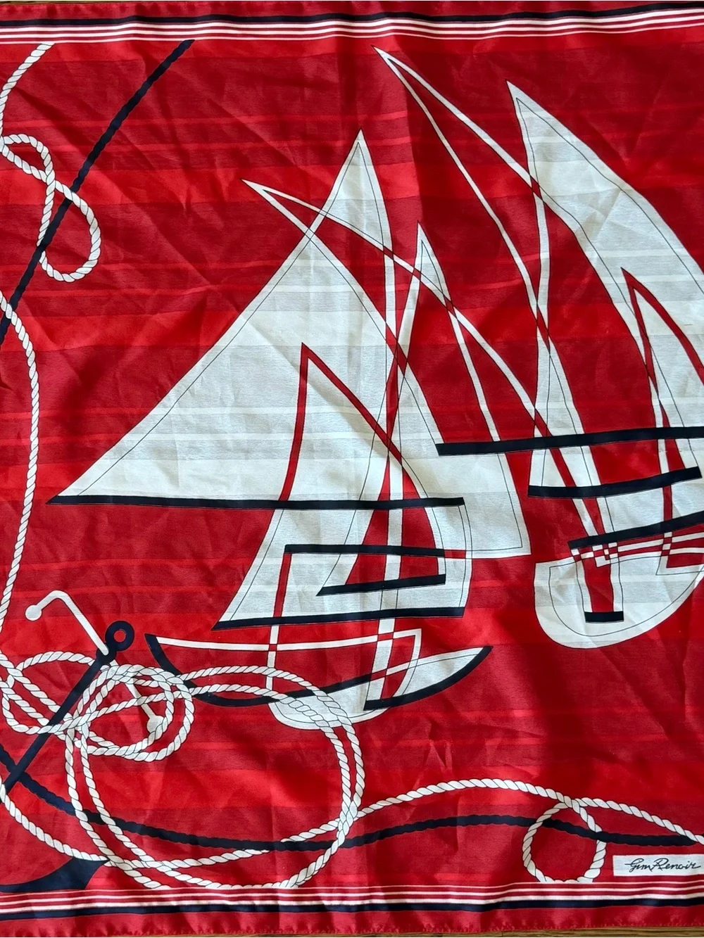 Gim Noir Red Vintage Sailing Boat Scarf 70s-80s